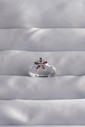 Pirinç Gümüş Renk Renkli Zirkon Taşlı Ayarlamalı Yüzük Pirinç Gümüş Renk Renkli Zirkon Taşlı Ayarlamalı Yüzük