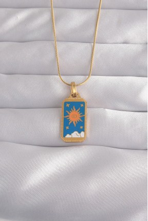 316l çelik Gold Renk Mavi Mineli Güneş Model Tarot Kolye 316l çelik Gold Renk Mavi Mineli Güneş Model Tarot Kolye