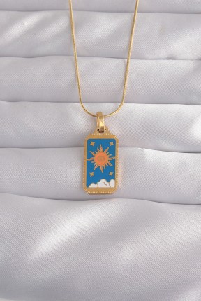 316l çelik Gold Renk Mavi Mineli Güneş Model Tarot Kolye 316l çelik Gold Renk Mavi Mineli Güneş Model Tarot Kolye