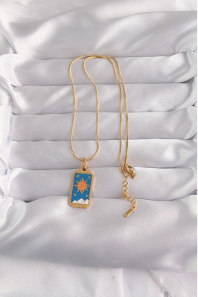 316l çelik Gold Renk Mavi Mineli Güneş Model Tarot Kolye 316l çelik Gold Renk Mavi Mineli Güneş Model Tarot Kolye