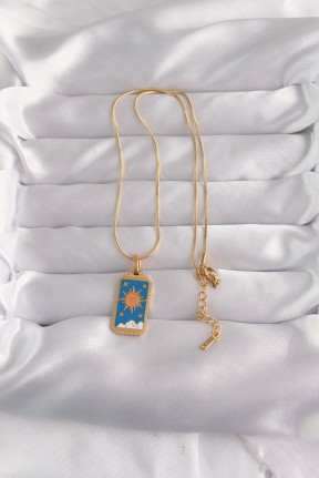 316l çelik Gold Renk Mavi Mineli Güneş Model Tarot Kolye 316l çelik Gold Renk Mavi Mineli Güneş Model Tarot Kolye