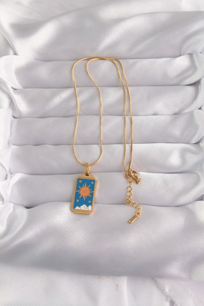 316l çelik Gold Renk Mavi Mineli Güneş Model Tarot Kolye 316l çelik Gold Renk Mavi Mineli Güneş Model Tarot Kolye