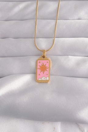 316l çelik Gold Renk Pembe Mineli Güneş Model Tarot Kolye 316l çelik Gold Renk Pembe Mineli Güneş Model Tarot Kolye
