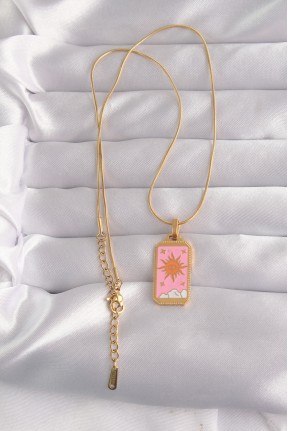 316l çelik Gold Renk Pembe Mineli Güneş Model Tarot Kolye 316l çelik Gold Renk Pembe Mineli Güneş Model Tarot Kolye