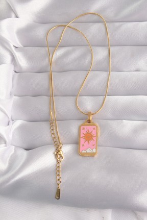 316l çelik Gold Renk Pembe Mineli Güneş Model Tarot Kolye 316l çelik Gold Renk Pembe Mineli Güneş Model Tarot Kolye