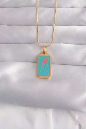 316l çelik Gold Renk Mavi Mineli Tarot Kolye 316l çelik Gold Renk Mavi Mineli Tarot Kolye