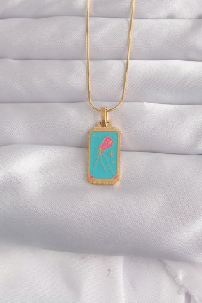 316l çelik Gold Renk Mavi Mineli Tarot Kolye 316l çelik Gold Renk Mavi Mineli Tarot Kolye