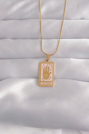 316l çelik Gold Renk Pembe Mineli El Figür Tarot Kolye 316l çelik Gold Renk Pembe Mineli El Figür Tarot Kolye