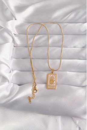 316l çelik Gold Renk Pembe Mineli El Figür Tarot Kolye 316l çelik Gold Renk Pembe Mineli El Figür Tarot Kolye