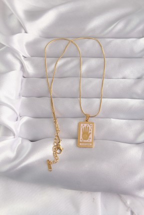 316l çelik Gold Renk Pembe Mineli El Figür Tarot Kolye 316l çelik Gold Renk Pembe Mineli El Figür Tarot Kolye