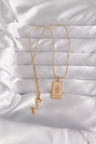 316l çelik Gold Renk Pembe Mineli El Figür Tarot Kolye 316l çelik Gold Renk Pembe Mineli El Figür Tarot Kolye