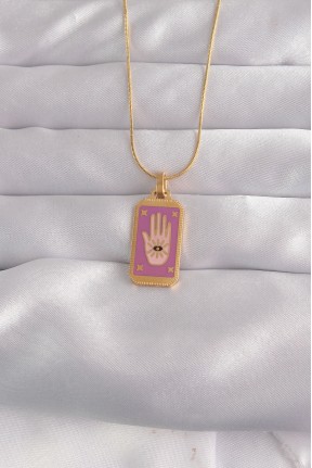 316l çelik Gold Renk Mor Mineli El Figür Tarot Kolye 316l çelik Gold Renk Mor Mineli El Figür Tarot Kolye