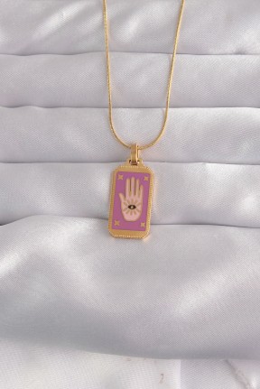 316l çelik Gold Renk Mor Mineli El Figür Tarot Kolye 316l çelik Gold Renk Mor Mineli El Figür Tarot Kolye