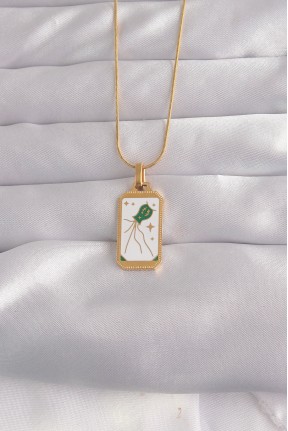 316l çelik Gold Renk Beyaz Mineli Tarot Kolye 316l çelik Gold Renk Beyaz Mineli Tarot Kolye