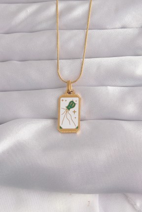 316l çelik Gold Renk Beyaz Mineli Tarot Kolye 316l çelik Gold Renk Beyaz Mineli Tarot Kolye