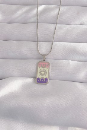 316l çelik Gümüş Renk Karışık Mineli Ay Figür Tarot Kolye