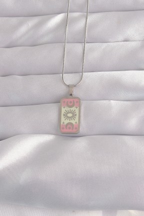316l çelik Gümüş Renk Pembe Mineli Ay Figür Tarot Kolye