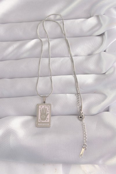 316l çelik Gümüş Renk Pembe Mineli El Figür Tarot Kolye 316l çelik Gümüş Renk Pembe Mineli El Figür Tarot Kolye