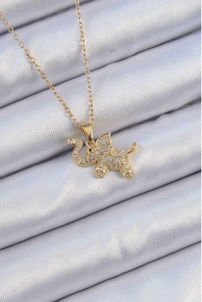 316l çelik Zincir Altın Renk Zirkon Taşlı Fil Kolye 316l çelik Zincir Altın Renk Zirkon Taşlı Fil Kolye