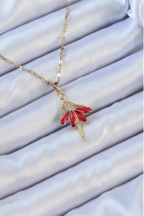 316l çelik Zincir Altın Renk Kırmızı Etekli Zirkon Taşlı Balerin Kolye 316l çelik Zincir Altın Renk Kırmızı Etekli Zirkon Taşlı Balerin Kolye