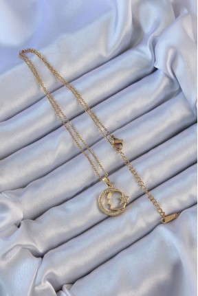 316l çelik Zincir Altın Renk Zirkon Taşlı Ay Yıldız Simgeli Atatürk Kolye