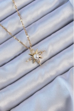 316l çelik Zincir Altın Renk Baget Taşlı İnci Detay Kutup Yıldızı Kolye 316l çelik Zincir Altın Renk Baget Taşlı İnci Detay Kutup Yıldızı Kolye