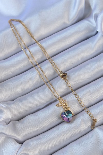 316l çelik Zincir Altın Renk Mor Mavi Renk Zirkon Taşlı Kalp Detay Peri Kolye 316l çelik Zincir Altın Renk Mor Mavi Renk Zirkon Taşlı Kalp Detay Peri Kolye