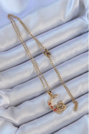 316l çelik Zincir Altın Renk Kırmızı Gül Detay Kedi Figür Zirkon Taşlı Ay Kolye 316l çelik Zincir Altın Renk Kırmızı Gül Detay Kedi Figür Zirkon Taşlı Ay Kolye