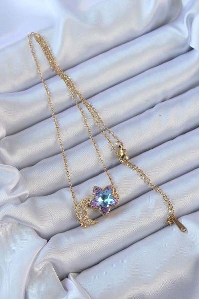 316l çelik Zincir Altın Renk Ay Tasarımlı Renkli Zirkon Taşlı çiçek Kolye 316l çelik Zincir Altın Renk Ay Tasarımlı Renkli Zirkon Taşlı çiçek Kolye