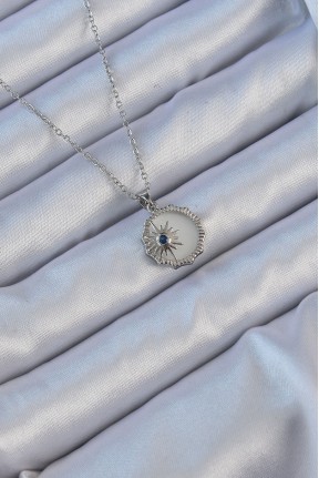 316l çelik Gümüş Renk Zirkon Taşlı Mineli Kutup Yıldızı Kolye