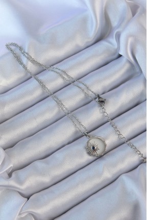 316l çelik Gümüş Renk Zirkon Taşlı Mineli Kutup Yıldızı Kolye