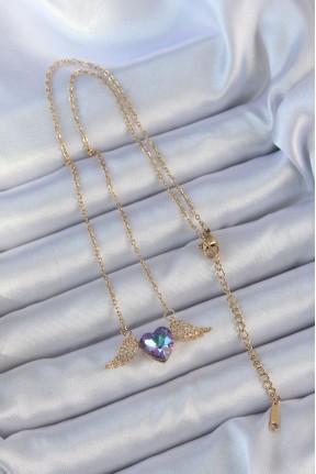 316l çelik Zincir Altın Renk Mavi Mor Zirkon Taşlı Kanatlı Kalp Kolye 316l çelik Zincir Altın Renk Mavi Mor Zirkon Taşlı Kanatlı Kalp Kolye