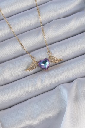 316l çelik Zincir Altın Renk Mavi Mor Zirkon Taşlı Kanatlı Kalp Kolye 316l çelik Zincir Altın Renk Mavi Mor Zirkon Taşlı Kanatlı Kalp Kolye