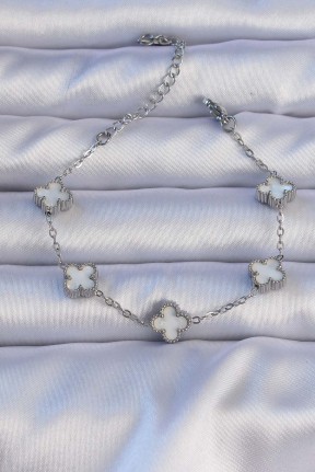 316l çelik Gümüş Renk Sedefli Baby Boy Yonca Model Bileklik