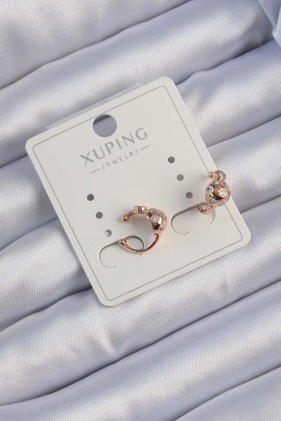 Xuping Rose Renk Zirkon Taşlı Bombeli Topçuk Earcuff Küpe