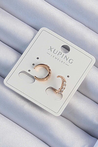 Xuping Rose Renk Zirkon Taşlı Ay Model Earcuff Küpe