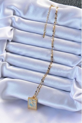 316l çelik Zincir Altın Renk Mavi Mineli Tarot Kolye 316l çelik Zincir Altın Renk Mavi Mineli Tarot Kolye