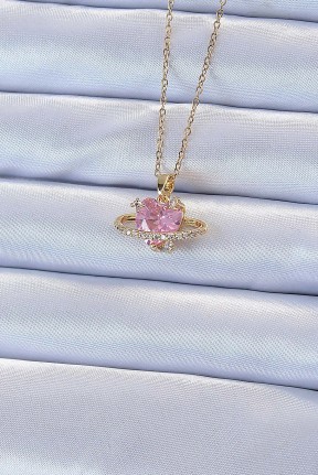 316l çelik Zincir Altın Renk Pembe Zirkon Taşlı Satürn Görünümlü Kalp Kolye 316l çelik Zincir Altın Renk Pembe Zirkon Taşlı Satürn Görünümlü Kalp Kolye