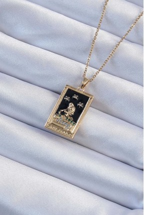 316l çelik Zincir Altın Renk Zirkon Taşlı Siyah Mineli Kız Figürlü Tarot Kolye 316l çelik Zincir Altın Renk Zirkon Taşlı Siyah Mineli Kız Figürlü Tarot Kolye