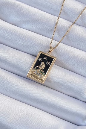 316l çelik Zincir Altın Renk Zirkon Taşlı Siyah Mineli Kız Figürlü Tarot Kolye 316l çelik Zincir Altın Renk Zirkon Taşlı Siyah Mineli Kız Figürlü Tarot Kolye