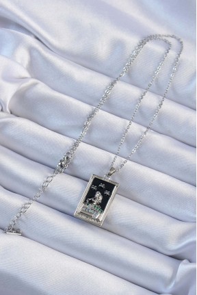 316l çelik Zincir Gümüş Renk Zirkon Taşlı Siyah Mineli Kız Figürlü Tarot Kolye 316l çelik Zincir Gümüş Renk Zirkon Taşlı Siyah Mineli Kız Figürlü Tarot Kolye