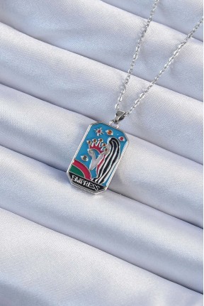 316l çelik Zincir Gümüş Renk Taç Ve Kız Figürlü Renkli Mineli Tarot Kolye 316l çelik Zincir Gümüş Renk Taç Ve Kız Figürlü Renkli Mineli Tarot Kolye