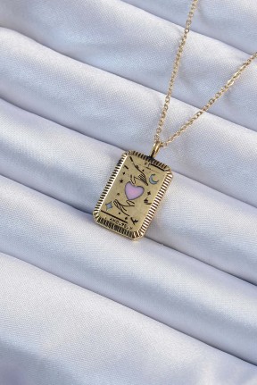 316l çelik Zincir Eskitme Altın Renk Pembe Mineli Kalp Figürlü Tarot Kolye 316l çelik Zincir Eskitme Altın Renk Pembe Mineli Kalp Figürlü Tarot Kolye