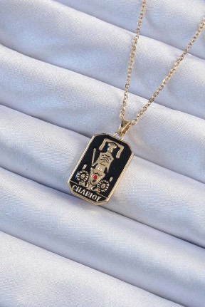316l çelik Zincir Altın Renk Siyah Mineli Tarot Kolye 316l çelik Zincir Altın Renk Siyah Mineli Tarot Kolye
