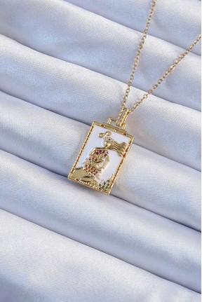 316l çelik Zincir Altın Renk Beyaz Mineli Tarot Kolye 316l çelik Zincir Altın Renk Beyaz Mineli Tarot Kolye