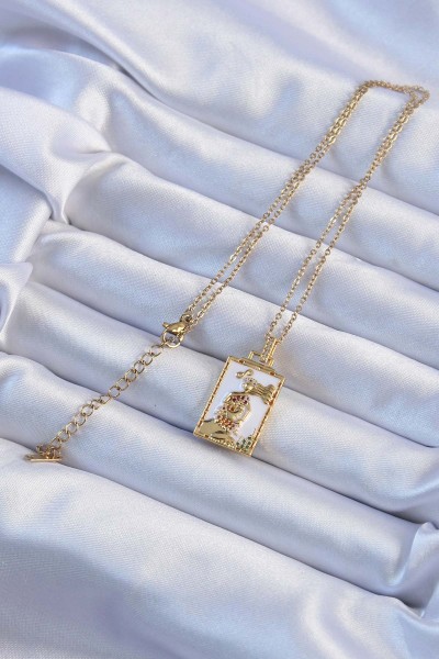 316l çelik Zincir Altın Renk Beyaz Mineli Tarot Kolye 316l çelik Zincir Altın Renk Beyaz Mineli Tarot Kolye