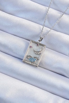 316l çelik Zincir Gümüş Renk Zirkon Taşlı Ay Figürlü Tarot Kolye 316l çelik Zincir Gümüş Renk Zirkon Taşlı Ay Figürlü Tarot Kolye