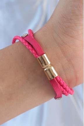 Pembe Renk Zirkon Taşlı Deri çoklu Bileklik Pembe Renk Zirkon Taşlı Deri çoklu Bileklik