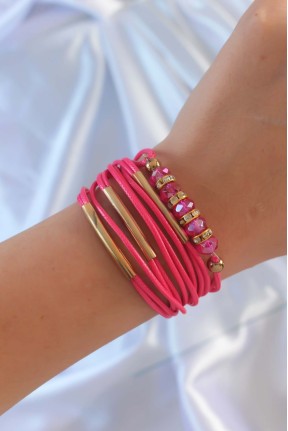 Pembe Renk Zirkon Taşlı Metal Aksesuarlı İpli çoklu Bileklik Pembe Renk Zirkon Taşlı Metal Aksesuarlı İpli çoklu Bileklik