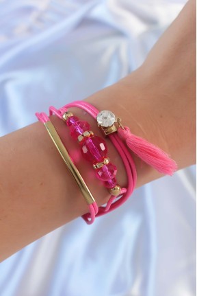 Pembe Zirkon Taşlı İpli Püskül Detay çoklu Bileklik Pembe Zirkon Taşlı İpli Püskül Detay çoklu Bileklik